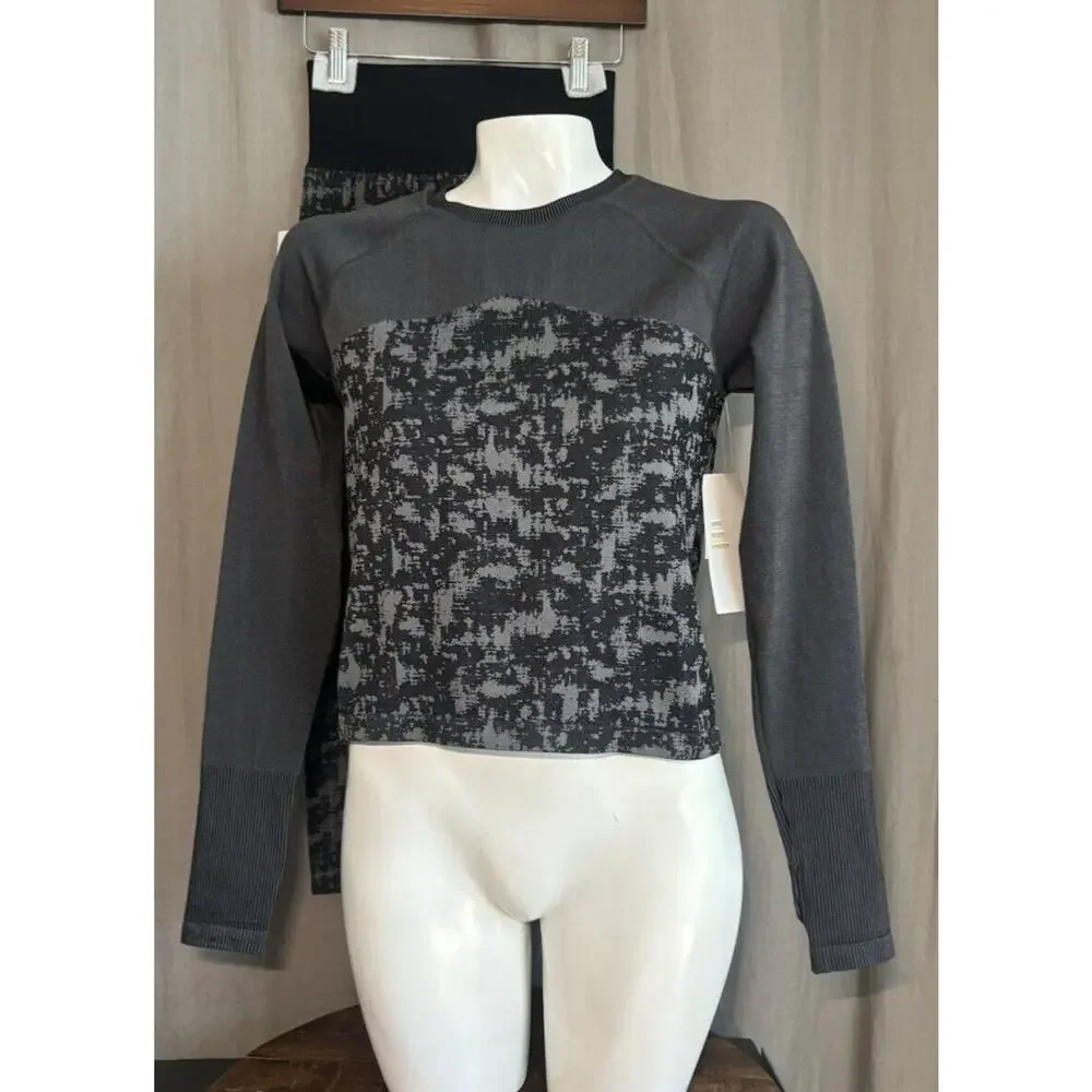 ZELLA NWT Women’s two piece Set Long Sleeve Top And leggings Black and grey